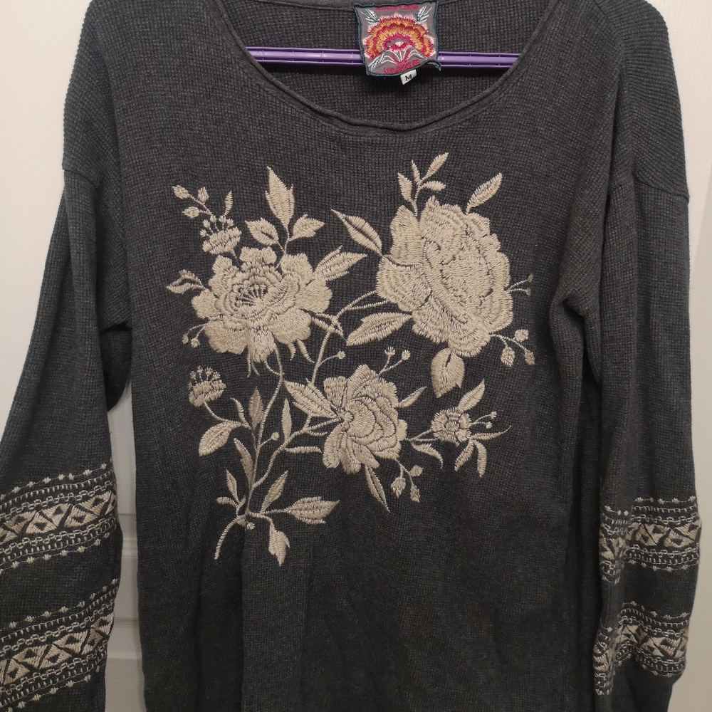 JOHNNY WAS long sleeve embroidered top